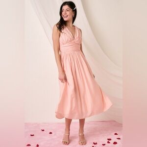 Mittoshop Ruched V-Neck Sleeveless Midi Dress